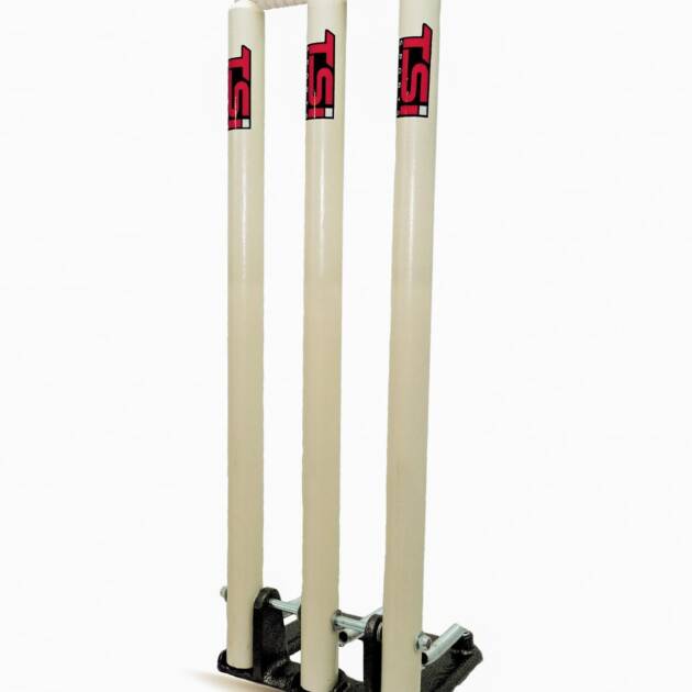 TSI Sports Wooden Spring Back Stumps Set with Heavy Duty Spring Stand Base, Color Black Pack of 1PC