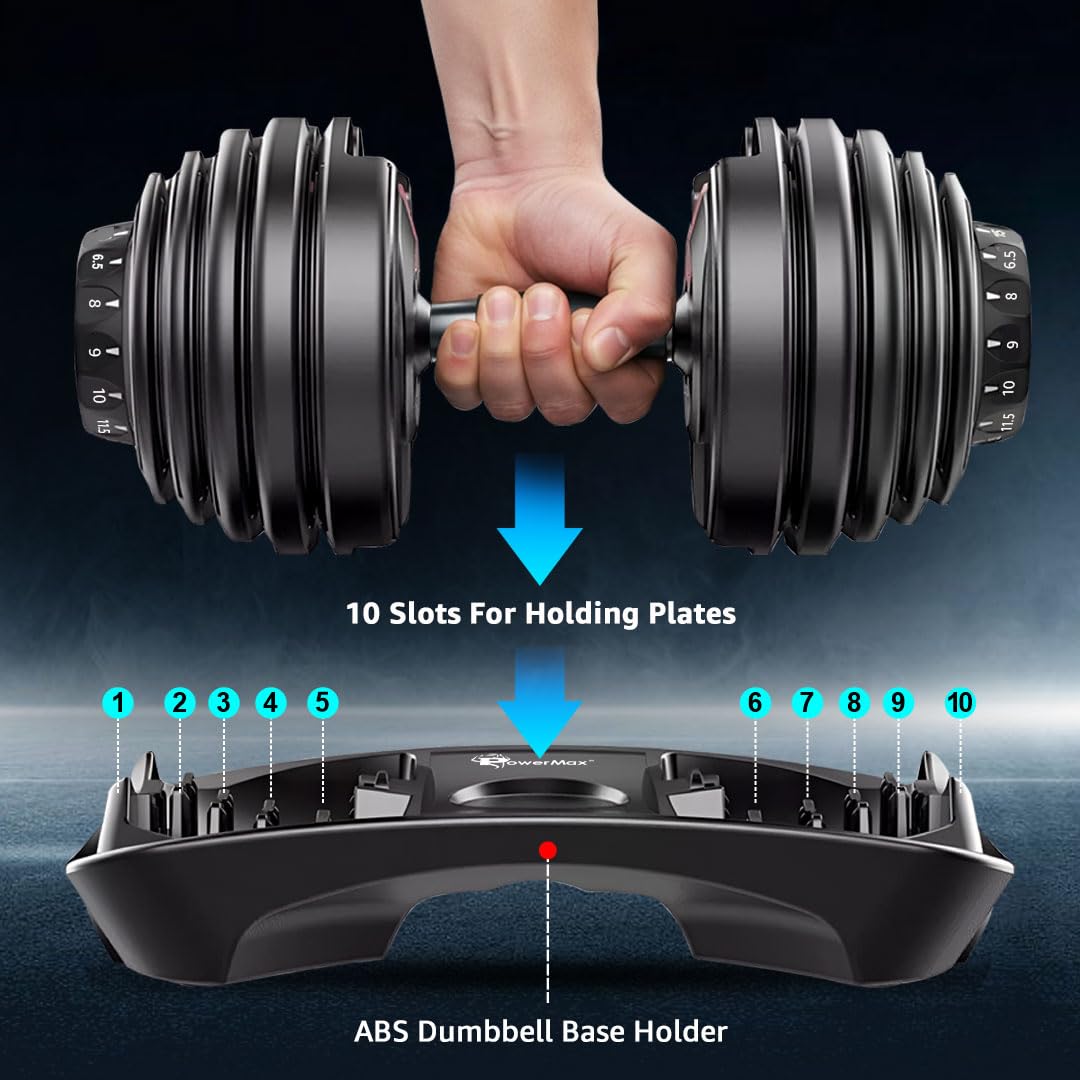 PowerMax Fitness PDA-24 Pro-Adjustable Dumbbell 2.5KG - 24KG Quick Select Weight | Heavy-duty 15-in-1 Dial Change Hand Weight for Home Gym Workout | Strength training equipment for 52lbs (Set of 1) - Image 5