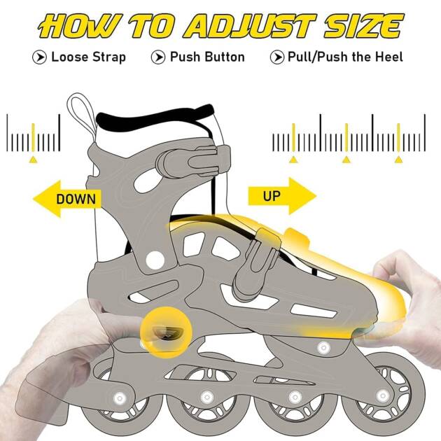 AZLVERA Fully Adjustable Roller Skates 4 Wheelers Skating Shoes for Kids Boys and Girls | Inline Roller Skates Shoes for Kids 11 to 15 Years (Multicolor)