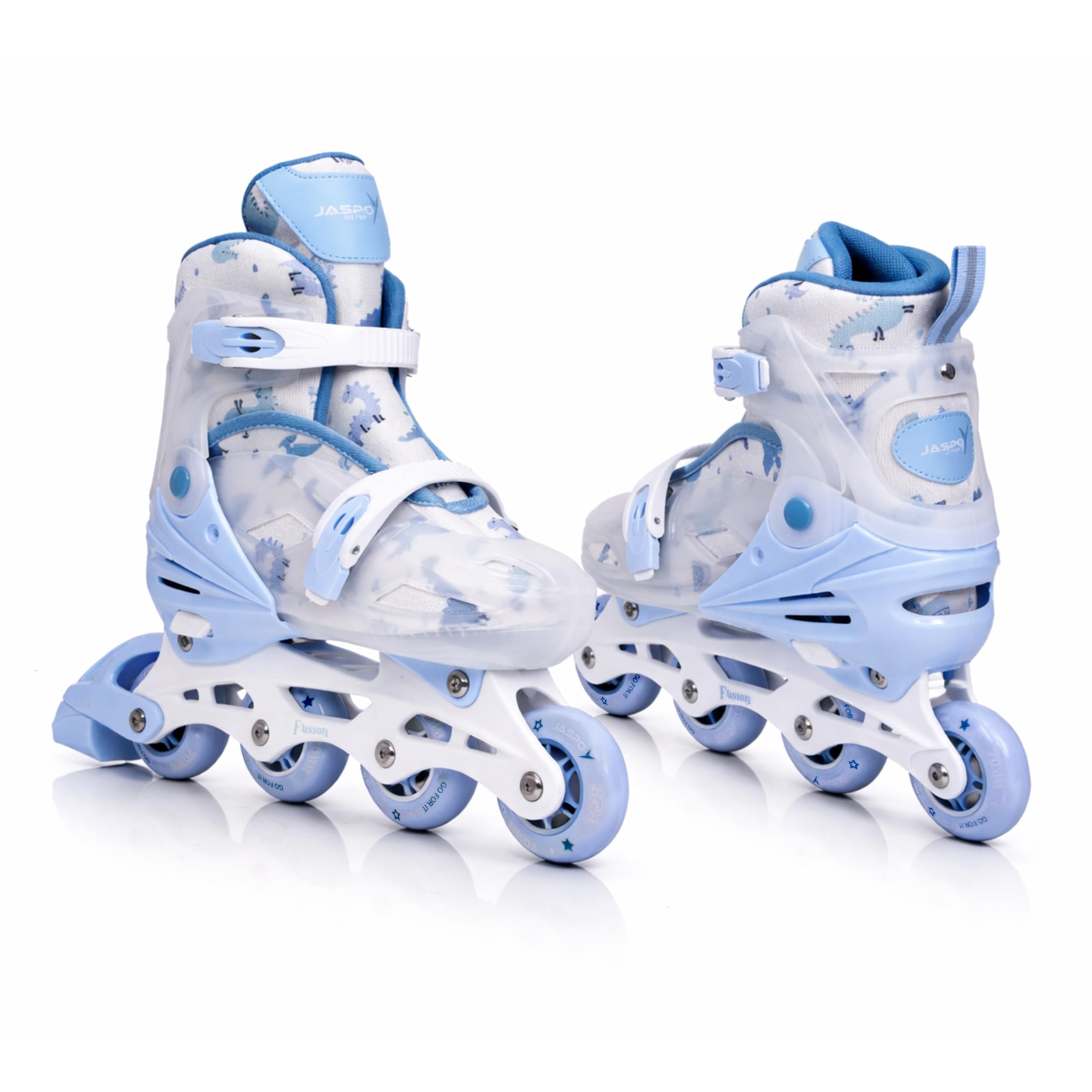 JASPO Fusion Stylish Adjustable Inline Skates for Kids & Youth – Lightweight Fibre-Body with 70mm PU Wheels, ABEC-7 Bearings & Ultra-Comfort Padding for All Age Groups (Blue, Large) (23.5-26 cms)
