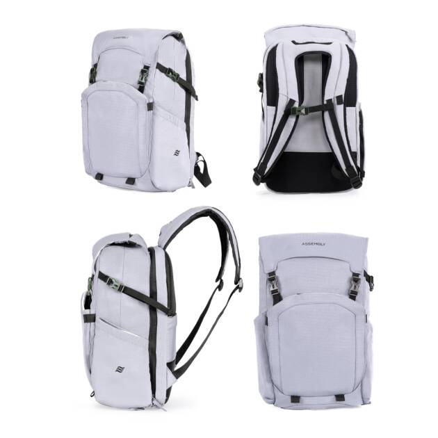Assembly Scape 35L Trekking Hiking Backpack for Men Women 15.6 Inch with Expandable Roll-Top Carabiner Clip Rain Cover Grey
