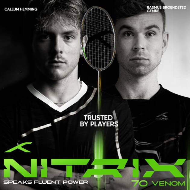 Hundred Nitrix 70 Venom Badminton Racket with Full Cover| 4U | ≤32 lbs | Head-Heavy Power | M46X Carbon | 6.1 mm Slim Shaft | Explosive Smashes & Control (Black/Green)