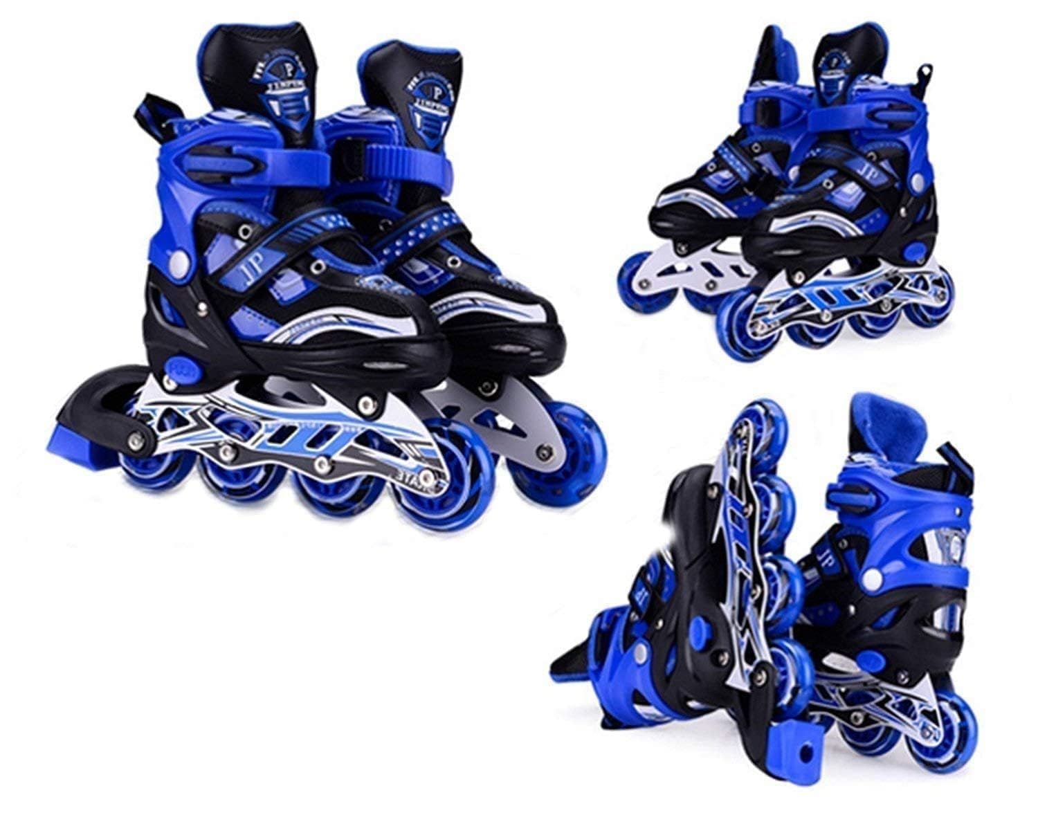 4 Wheels Adjustable Inline Skates Skating Shoes for Boys Kids Girls Skating Shoe Adjustable Roller Blades Age 6 to 15 Years PU Strong Wheels Aluminium with LED Flash Light on Wheels (Blue)' - Image 3
