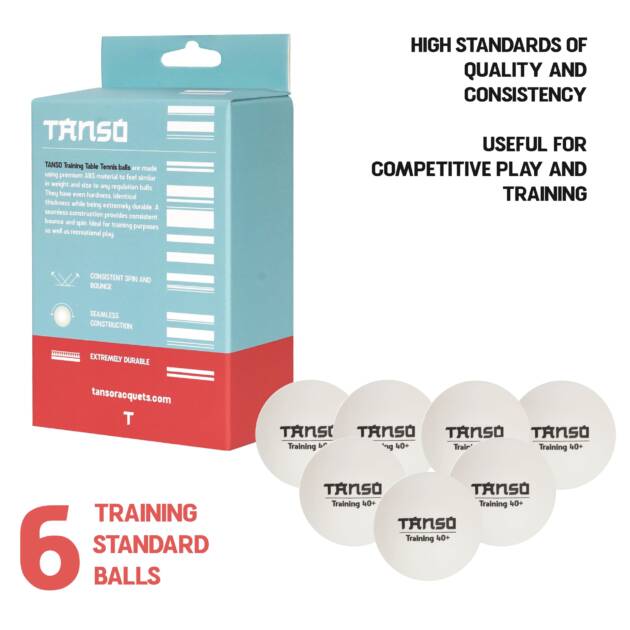 Tanso Training Table Tennis Balls High Performance TT Balls (40+ mm TT Balls for Professional Training, ABS Plastic Table Tennis Ball White 6 Pcs, Extremely Durable Ping Pong Ball)