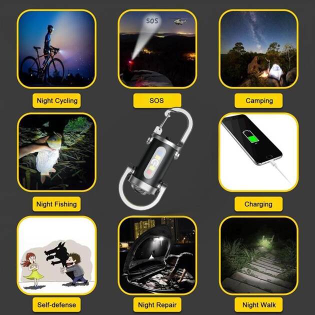 Right Gear Portable Rechargeable Bright Keychain Flashlight, 6 Light Modes Waterproof, Compact Pocket Light for Night Working, Running, Walking, Camping, Fishing, Hiking