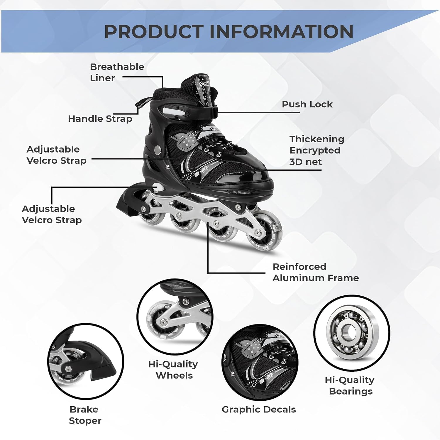 Avoren Adjustable Inline Skates for Kids Boys Girls Youth Beginners | 4 Wheel Flash Light Roller with Aluminum Frame Bearings Comfortable Breathable Outdoor Indoor Skating Shoes for Kids 6-18 – Black - Image 3