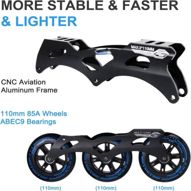 Cocina perfecta Inline Skates Size Adjustable All Pure PU Strong Wheels Aluminium with LED Flash Light on Wheels, Skating Boy Age Group 6-15 Years Big Size (3 Wheel Skating Blue)