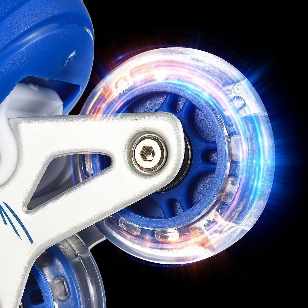 4 Wheels Adjustable Inline Skates Skating Shoes for Boys Kids Girls Skating Shoe Adjustable Roller Blades Age 6 to 15 Years PU Strong Wheels Aluminium with LED Flash Light on Wheels (Blue)'