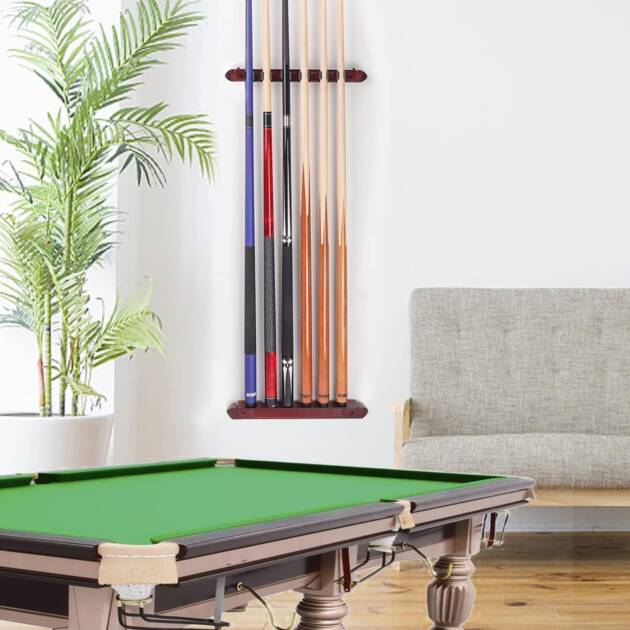 JBB Wooden Cue Stick Stand/Rack/Holder for Pool, Snooker and Billiards Tables | Wall Mounted & Durable (Holds 6 Cues)