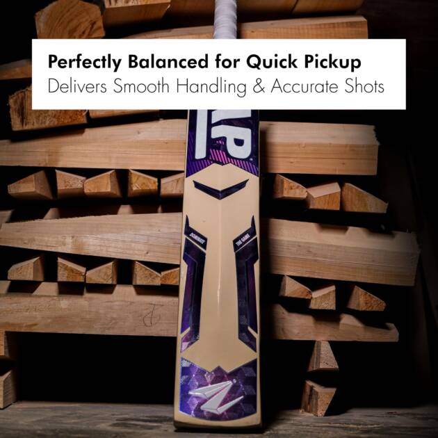 ZAP Pro Kashmir Willow Cricket Bat for Leather Ball – Size - 5 | Premium Grade Willow | Shock-Absorbing Singapore Cane Handle | Includes Fiber Tape & Cover | Ideal for Boys Age 7-9