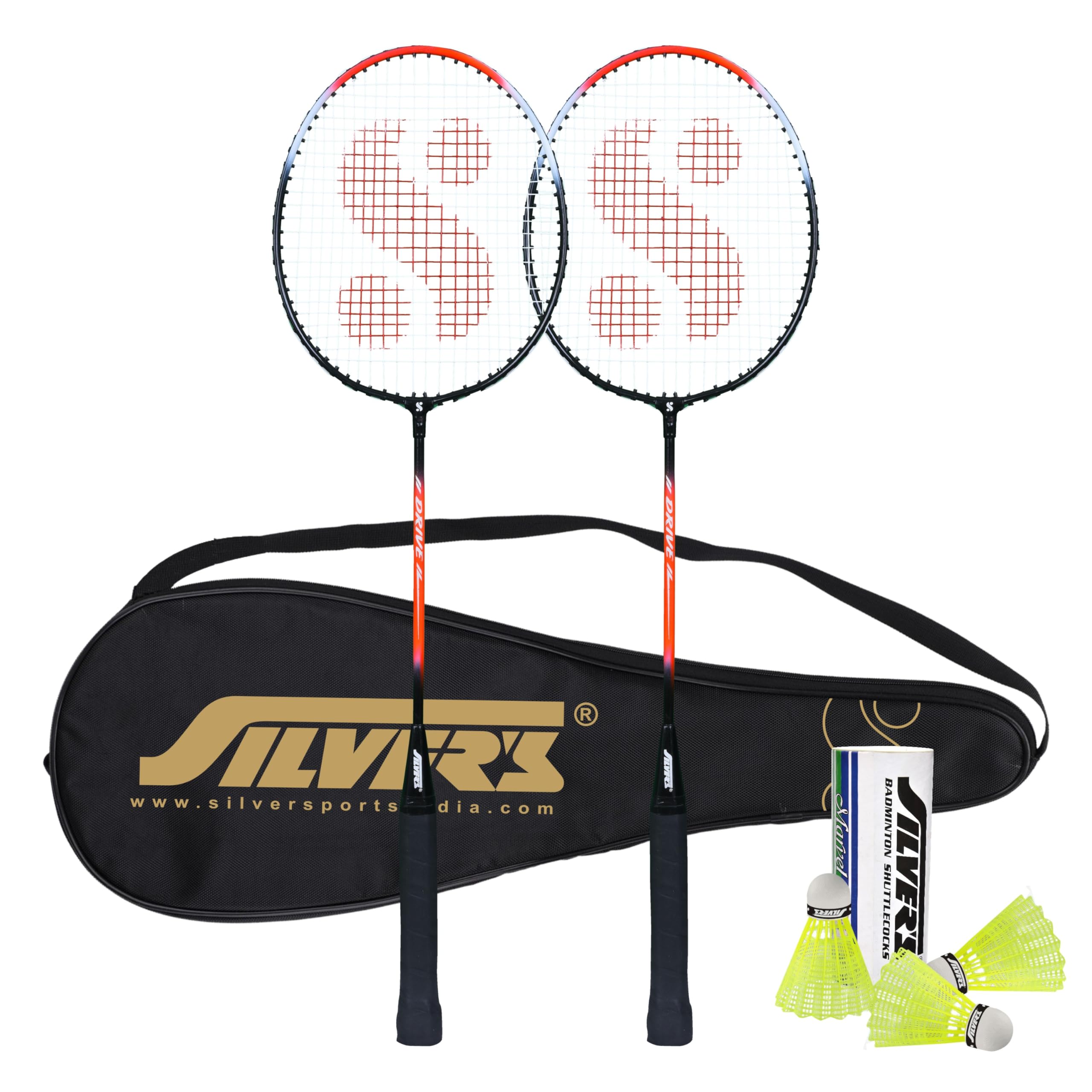 Drive Badminton Kit (2 Racquets with Full Cover, 1 Box Plastic Shuttlecock Pack of 3)(Red/Black) - Image 2
