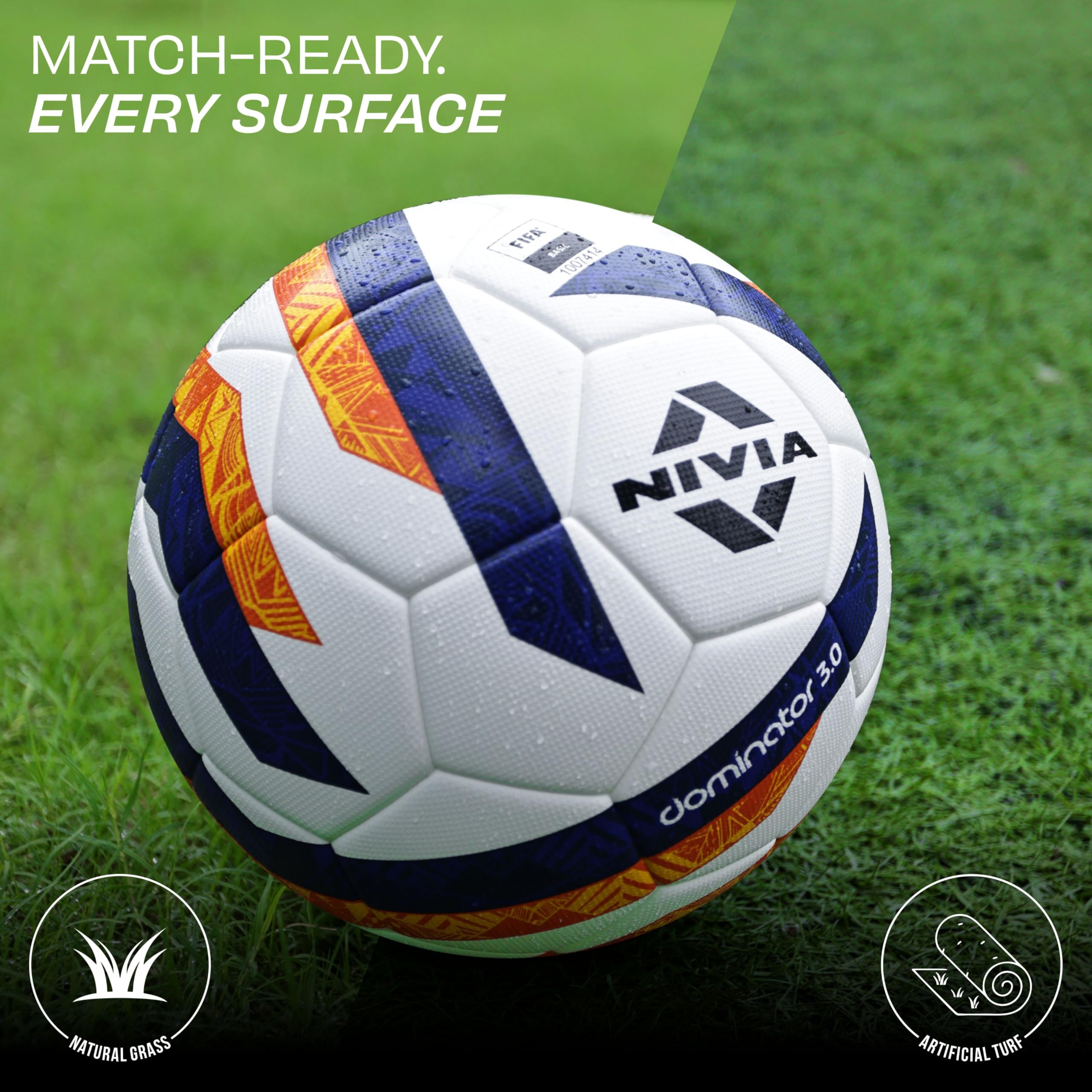 Nivia Dominator 3.0 Football, Match Ball, 32 Panels, Durable & Soft PU Leather, Butyl Fabric Wounded Bladder, FIFA Basic, to Play on Both Natural and Artificial Grass (Size - 5, Multicolor) - Image 5