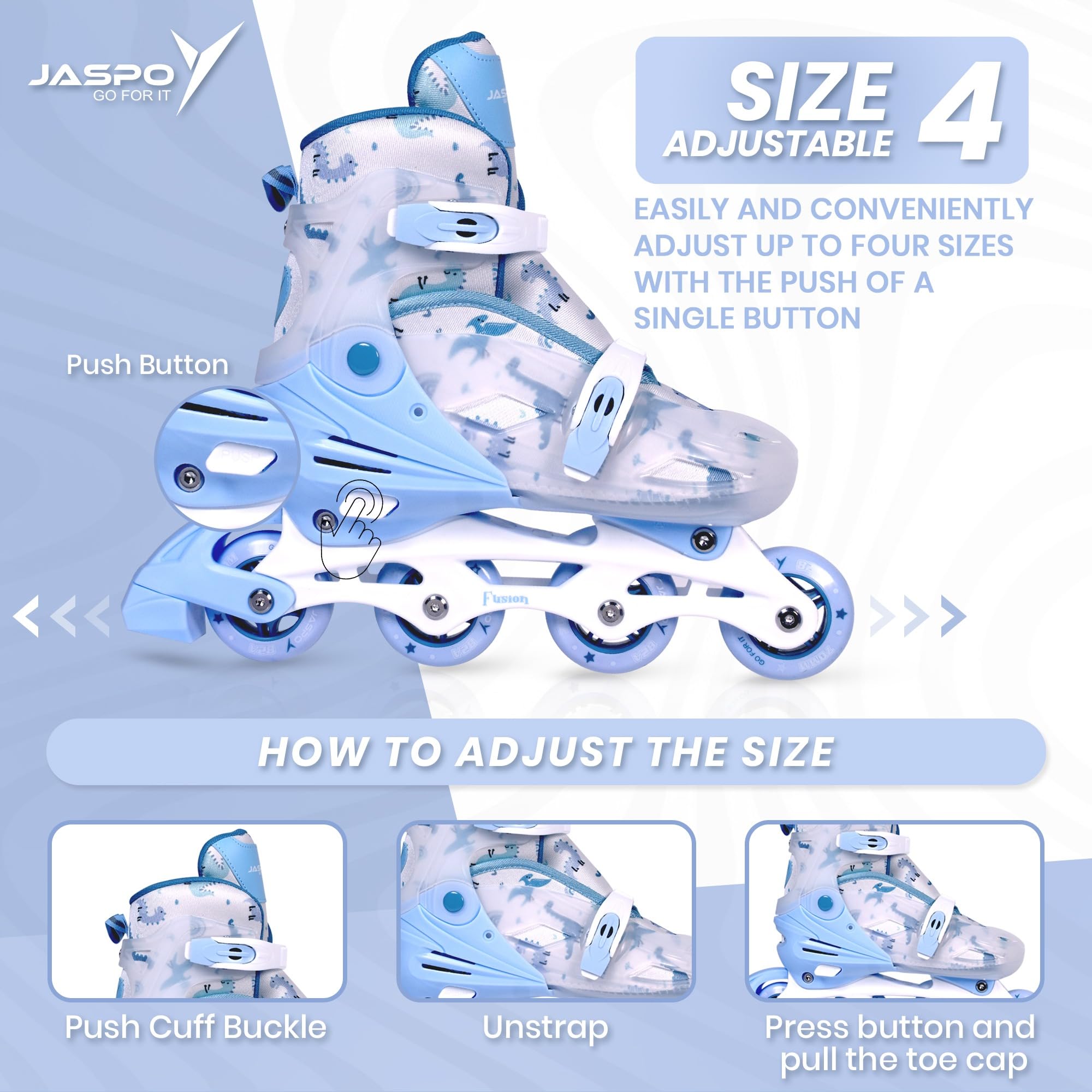 JASPO Fusion Stylish Adjustable Inline Skates for Kids & Youth – Lightweight Fibre-Body with 70mm PU Wheels, ABEC-7 Bearings & Ultra-Comfort Padding for All Age Groups (Blue, Large) (23.5-26 cms) - Image 7